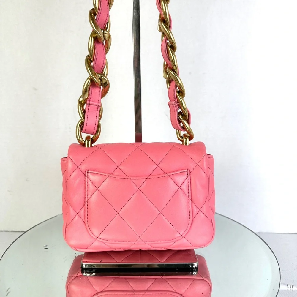 CHANEL MINI RECTANGULAR FLAP BAG PINK LAMBSKIN GHW - Picture 5 of 11
